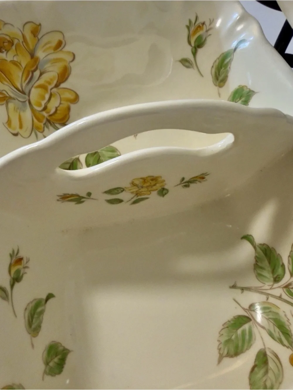 Vintage Yellow Rose Ceramic Skillet Tray & Divided Relish Dish Cottagecore Set